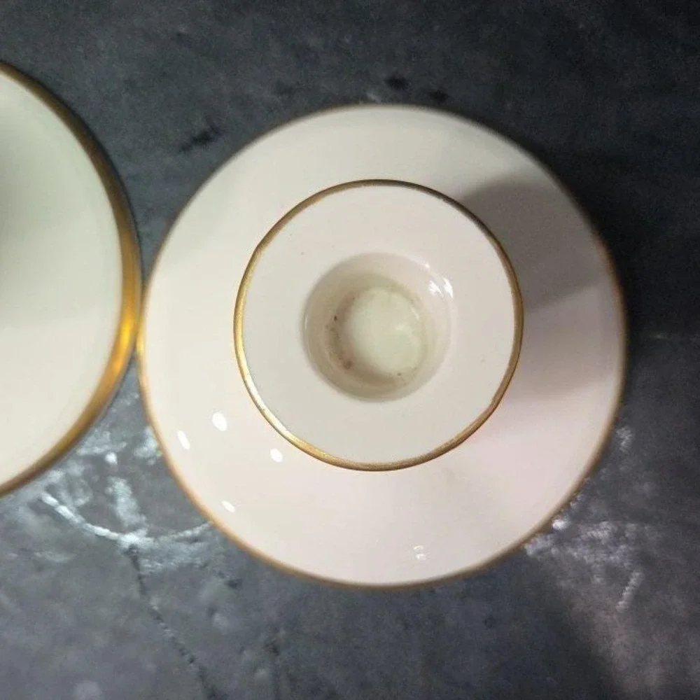 Pickard China‎ Porcelain Candle Holders, Set of 2, Vintage Gold Trim Accents